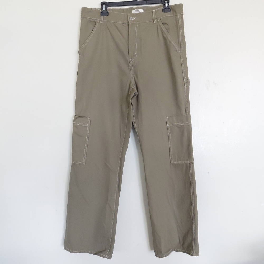 H&M Women's Olive Green Wide Leg Highrise Cargo Jeans Size 14
